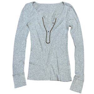 Y2K Old Navy Long Sleeve Micro Ribbed Beaded Stretch Henley Top Medium